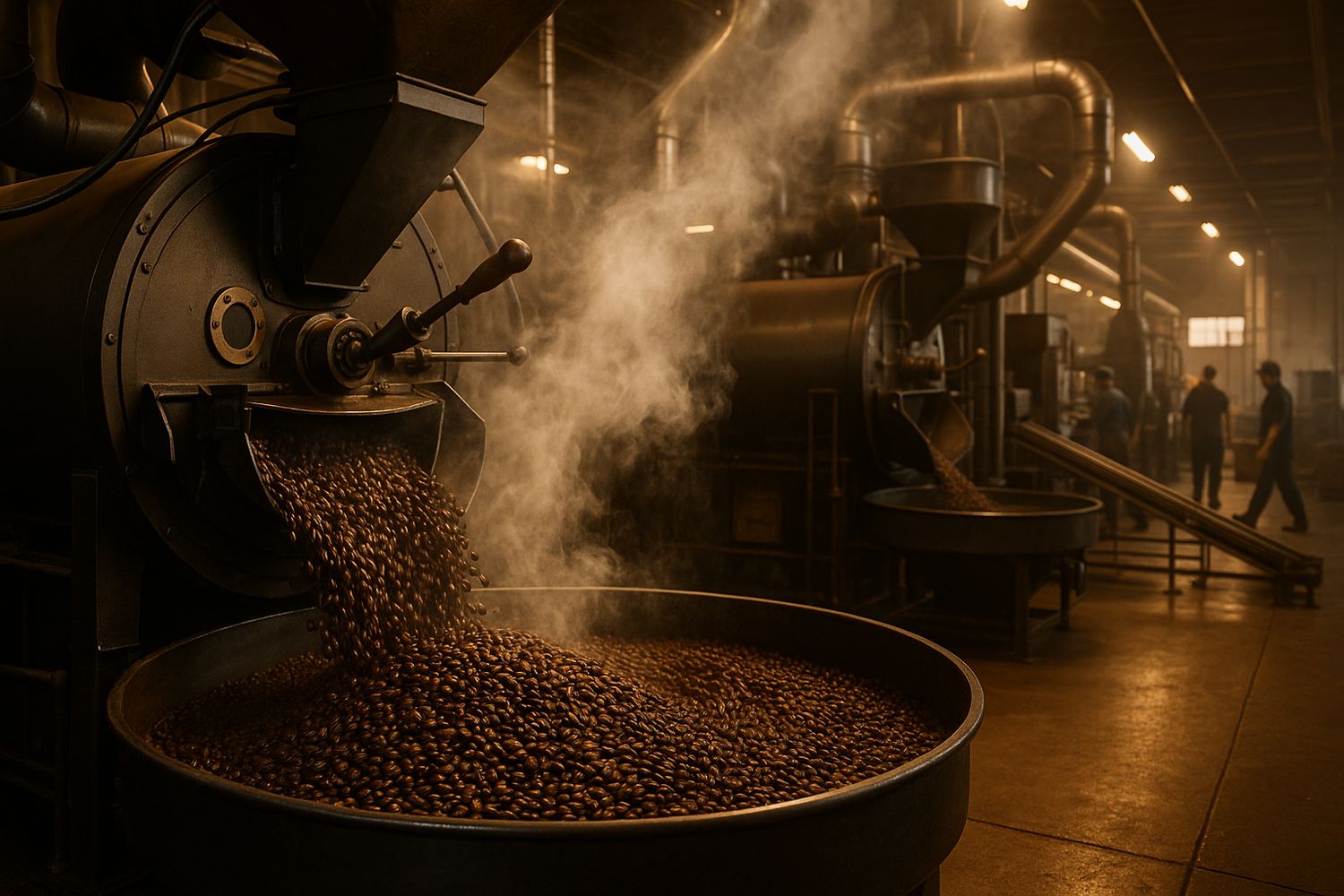 roasted beans in a roaster factory like setting